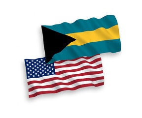 Flags of Commonwealth of The Bahamas and America on a white background