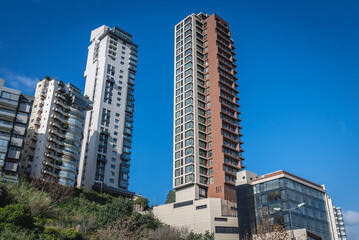 Fototapeta premium High apartment buildings in Achrafieh, one of the oldest districts of Beirut, capital city of Lebanon