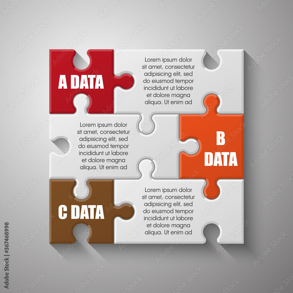 Leinwandbilder three sided 3d puzzle presentation infographic template with explanatory text field for business sta