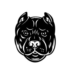 Head of Pit Bull or Pitbull Front View Retro Woodcut Black and White