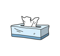 Box of tissue paper, hand drawn vector doodle illustration of a box of tissue, isolated on white background.