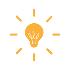 Idea lamp flat design illustration, vector flat illustration of a glowing light bulb as concept of ideas and creativity, isolated on white background.