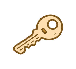 Key doodle, a hand drawn vector illustration of key to lock and unlock a door, isolated on white background.