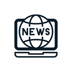 Laptop with news outline icon. Vector illustration. Editable stroke. Isolated icon suitable for web, infographics, interface and apps.