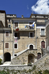 The facade of an old building in San Donato Val di Comino, a medieval village in the Lazio region.