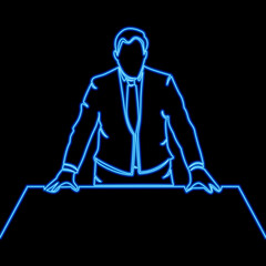 Continuous line Businessman at the table neon