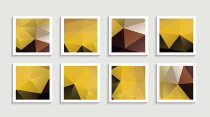 Modern mosaic low poly artwork poster set with simple shape and figure. Abstract minimalist pattern design style for web, banner, business presentation, branding package, fabric print, wallpaper.