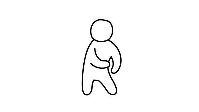 Simple looped animation of a dancing man. Dance of a person drawn with black lines on a white background.