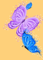 abstract delicate butterflies and flowers