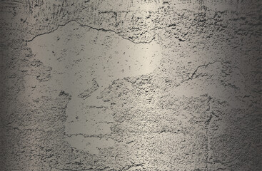 Luxury silver, chromium, platinum, steel metal gradient background with distressed cracked concrete texture.