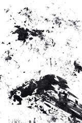 Obraz premium Abstract drops and smears of black acrylic paint isolated on a white background.