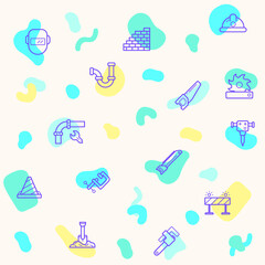 Seamless pattern on the theme of construction, industry, labor, industrial equipment, tools, engineering, machinery, work and more. simple color icons on beige background.