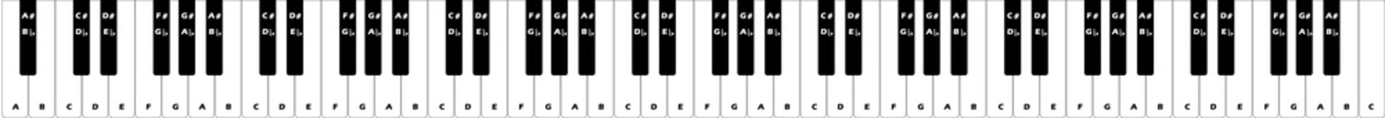 88 key piano keyboard labeled © Roger Utting