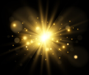 Bright beautiful star.Vector illustration of a light effect on a transparent background.
