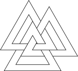 Valknut interlocking triangle magic sacred symbol from norse heathen religion in black and white