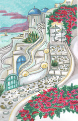 panoramic santorini greece sea view