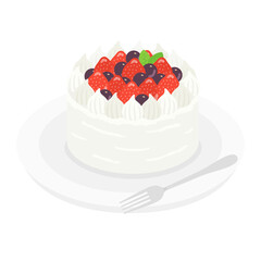 皿にのせたベリーケーキのイラスト