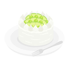 皿にのせたメロンケーキのイラスト