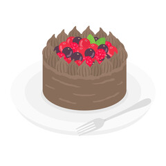 皿にのせたチョコレートケーキのイラスト