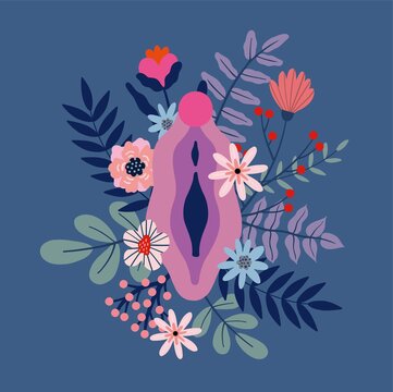 Illustration of a vulva with flowers
