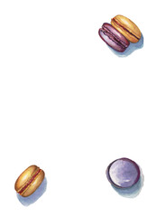 red blue macaroons frame on a white background