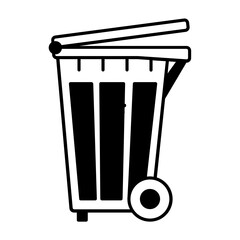 Side View trash can on wheels for separate sorting of metal waste. Urban waste concept stock vector glyph illustration on a white background. 