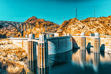 Famous and amazing Hoover Dam at Lake Mead, Nevada and Arizona Border.