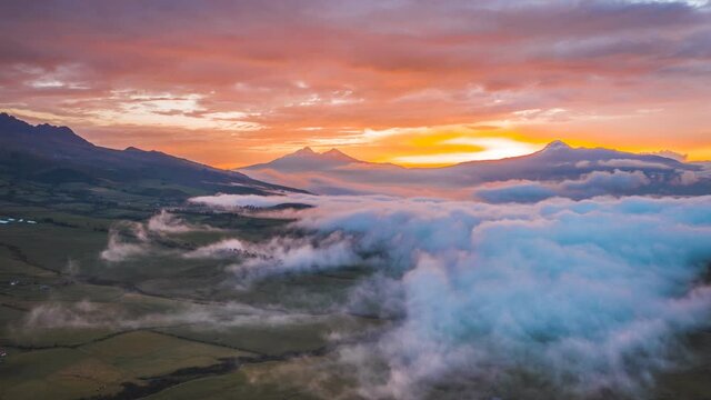 Hyperlapse of amazing sunset with clouds rolling in at Cotopaxi area.