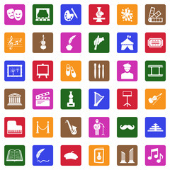 Art Icons. White Flat Design In Square. Vector Illustration.