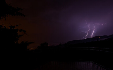 Lightning bolts during thunderstorm