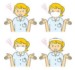 白衣姿の若い女性 マスク フェイスシールド セット イラスト