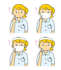 白衣姿の若い女性 マスク フェイスシールド セット イラスト