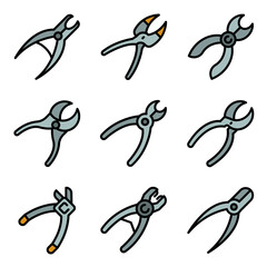 Forceps icons set. Outline set of forceps vector icons thin line color flat on white