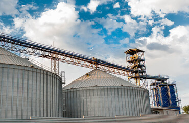 
Metal elevator in the agricultural area. Grain warehouse.