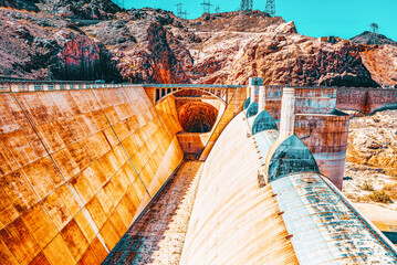 Famous and amazing Hoover Dam at Lake Mead, Nevada and Arizona Border.