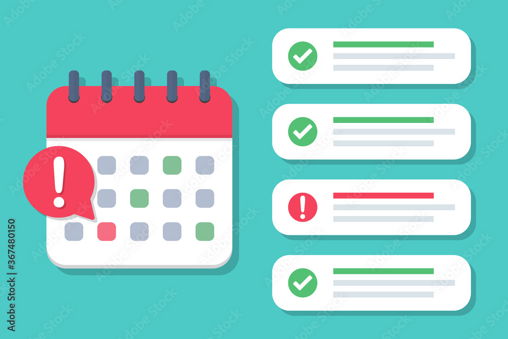 Poster Calendar deadline with a list of completed cases and unfulfilled in a flat design