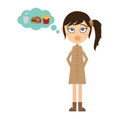 girl thinking of fast food