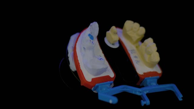 Automatic 3D dental scanner for dental gypsum model scanning and measuring with rotating platform - close up view. Stomatology, medicine, restoration, laboratory equipment, techonology concept