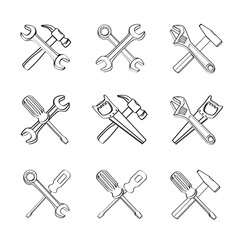 outline drawing tools sign symbols set