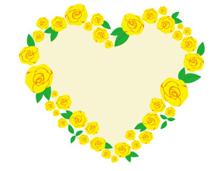 黄色いバラの花のベクターイラスト　ハートの形をした薔薇の花