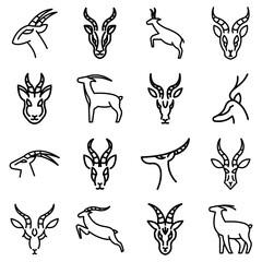 Gazelle icons set. Outline set of gazelle vector icons for web design isolated on white background