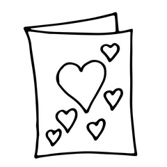 Illustration greeting card with hearts for Valentine's Day.  Doodle style drawn by outline.  Isolated drawing on a white background.  Vector.
