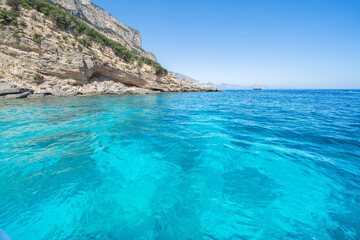 Fototapeta premium Clear azure coloured sea water, Sardinia, Italy