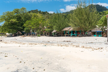 The village Pasir Putih with its dreamlike white sandy beach in the south of the Weh island, Sabang, the northernmost point of Indonesia