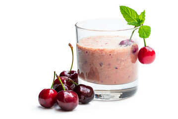 Fresh cherry smoothie isolated on white b