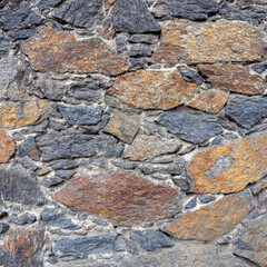 Details of the natural old stonewall, usable for the background or texture. Close-up of old rocks used for fortification wall.