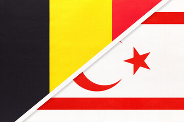 Belgium and Northern Cyprus, symbol of two national flags from textile. Championship between two countries.