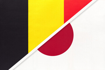 Belgium and Japan, symbol of two national flags from textile. Championship between two countries.