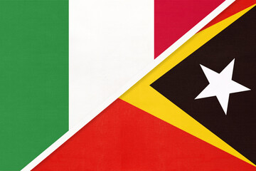 Italy and East Timor, symbol of two national flags from textile. Championship between two countries.