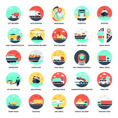 Flat Icons Set of Transportation